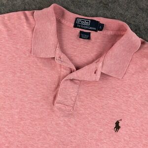 Ralph Lauren Mens L Pink Heathered Cotton Short Sleeve Polo Shirt